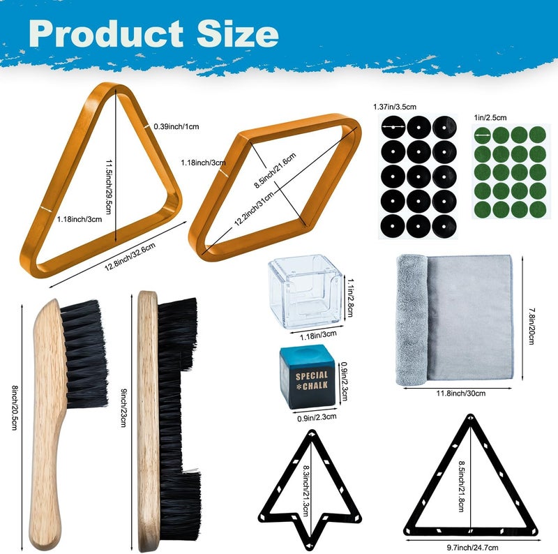 OMTRS 23Pcs Pool Ball Rack with Pool Table Brush Kit, Billiards Triangle for 2-1/4" Ball Wooden Billiard Pool Racks Billiard Accessories - Image 2